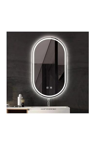 OPTIM DEKO Oglinda Baie LED Ovala 50x100 cm, Aprindere cu touch, Functie dezaburire