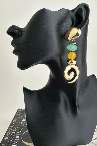 Modex Metal Bead Detail Geometric Shaped Dangle Earrings (7cm)