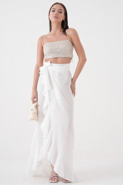 Saade White Maxi Length Woven Flounce Beach Skirt