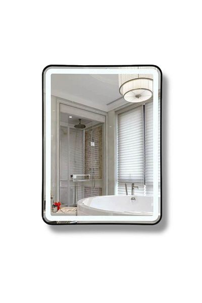 OPTIM DEKO Oglinda Baie, Iluminare LED cu Touch, Rama Neagra 60x80 cm