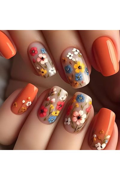 choice2 1635 24pcs/set short medium long fake nails Spring flowers flora for St. Patrick's Day faux ongles p