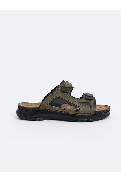 LC Waikiki Khaki Double Striped Velcro Men's Slippers