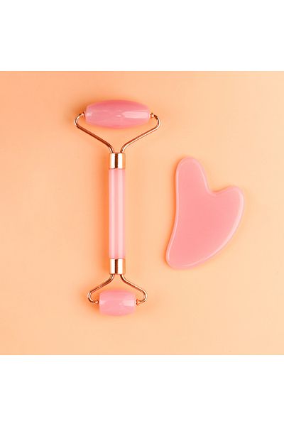 Choice 2pcs Pink 2pcs Double-end Gua Sha Massage Roller Neck Face Board Facial Skin Lifting Scraper Anti-Wr