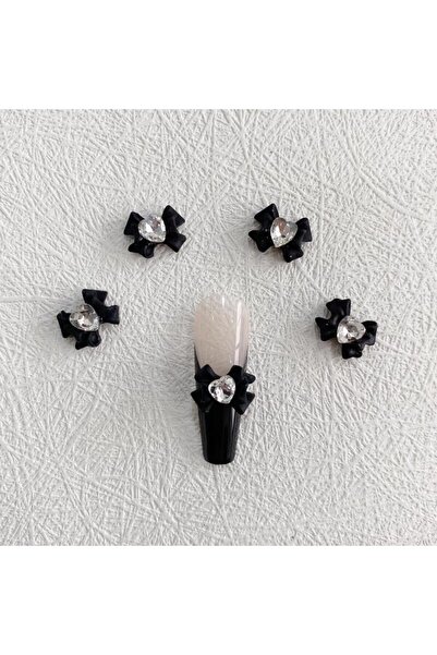 Choice 10 قطع من زينة أظافر على شكل فيونكة من الراتنج باللون الأسود مع قلب من...