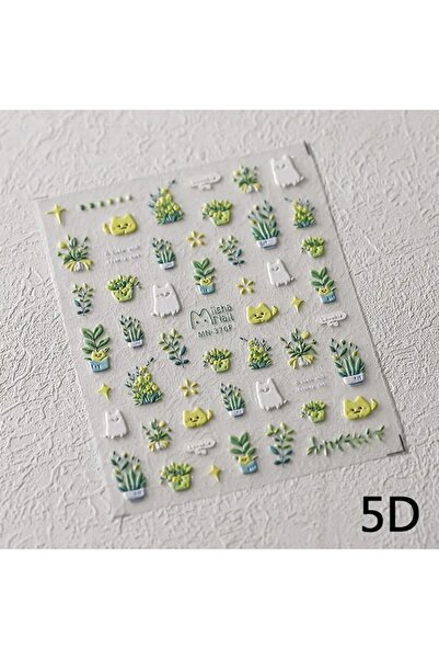 Choice قطعة واحدة من ملصقات فن الأظافر ذاتية اللصق بتصميم قطة جميلة خضراء مزر...