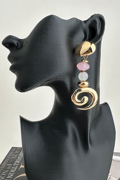 Modex Metal Bead Detail Geometric Shaped Dangle Earrings (7cm)