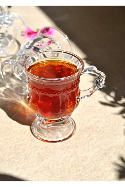 Qualitev 4 Adet Ayaklı Cam Bardak - Kulplu Çay Kahve Bardağı 180 ml