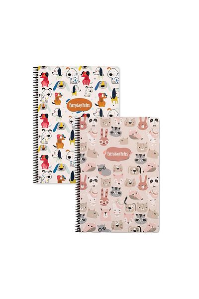 Keskin Colors Keskin Color Animal Friends Striped Notebook Set (Piece of 2) |   16.5 X 22.5cm |   Spiral – 80 Sheets