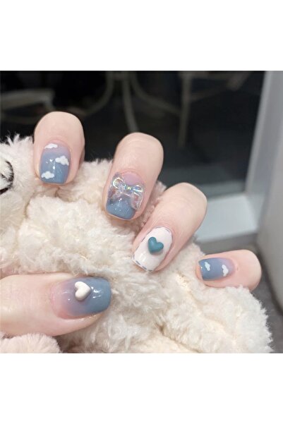 Choice Z-276n 24 قطعة أظافر صناعية قصيرة مربعة الشكل ومستديرة بتصميم ترتر أزر...