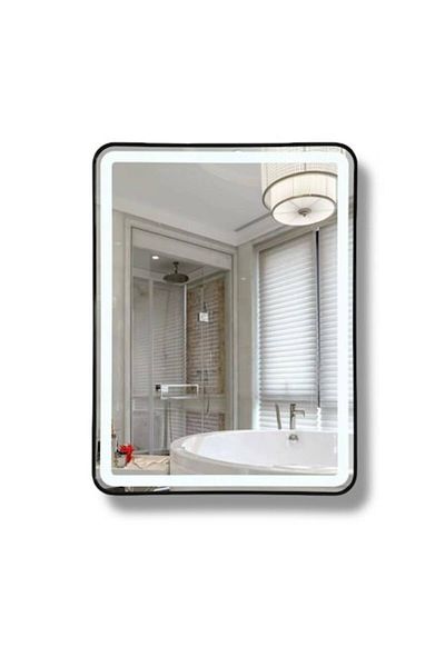 OPTIM DEKO Oglinda Baie, Iluminare LED cu Touch, Rama Neagra 60x80 cm