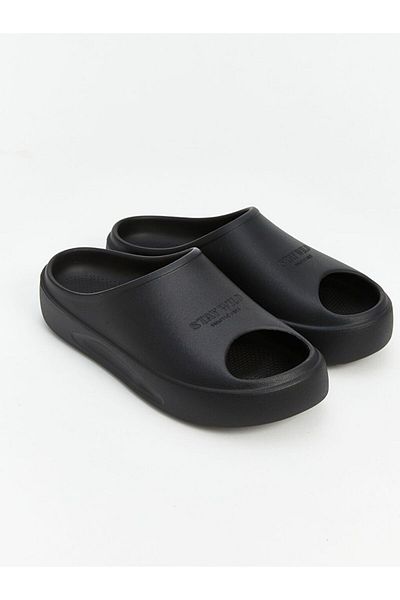 LC Waikiki Black Text Printed Men's Slippers
