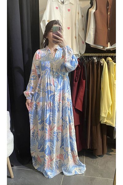 karpuzbutiks Blue Tettured Dress-Xl