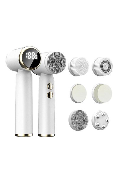 Choice WHITE Portable 6-in-1 silicone electric Cleansing brush Facial pore cleaning and exfoliating waterpr