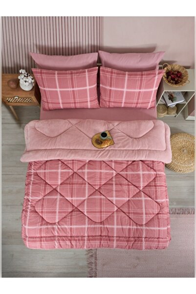 Sudemhome Double Welsoft Sleeping Set Double Sided Wellsoft Fluffy Fleece Quilt and Battal Fitted Sheet