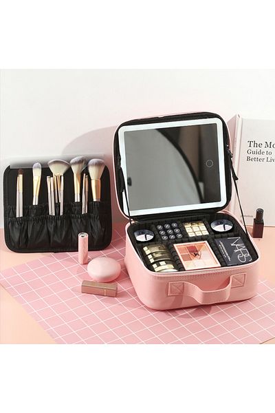 Choice Pink Makeup Bag with Mirror and Light Large Travel Train Case Cosmetic Organizer Portable Storage wi