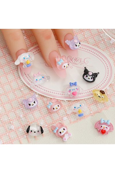 Miniso 01-50Pcs 50Pcs/Bag cartoon nail accessories hand-painted resin cute Kuromi Pochacco Hallo Kitty cinn