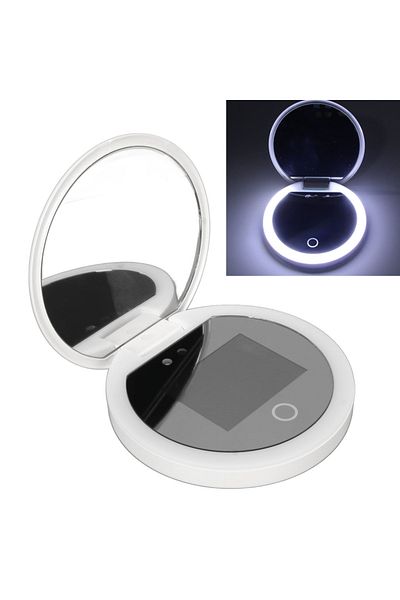 Choice WHITE UV Mirror Sunscreen Testing Camera with Light 2X Magnification Travel Makeup 3.5in Pocket Size
