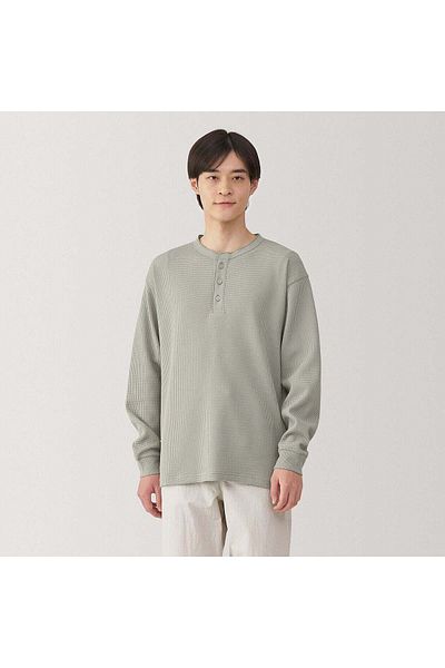 Muji تي شيرت سريع الجفاف بحماية من الأشعة فوق البنفسجية، برقبة وافل هنلي، وأكمام طويلة
