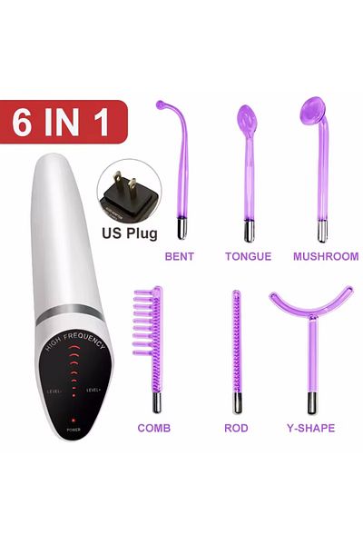 Choice Purple US plug 6 IN 1 High Frequency Electrode Wand w/Neon Electrotherapy Glass Tube Spot Acne Remo