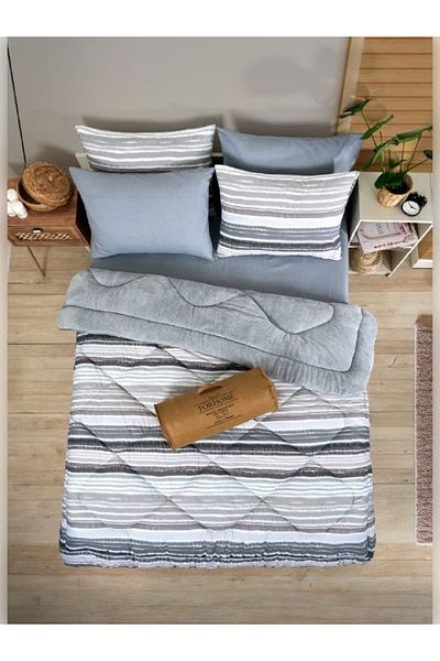Sudemhome Double Welsoft Sleeping Set Double Sided Wellsoft Fluffy Fleece Quilt and Battal Fitted Sheet