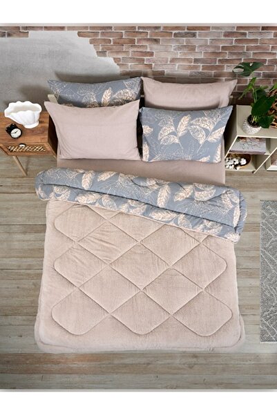 Sudemhome Double Welsoft Sleeping Set Double Sided Wellsoft Fluffy Fleece Quilt and Battal Fitted Sheet