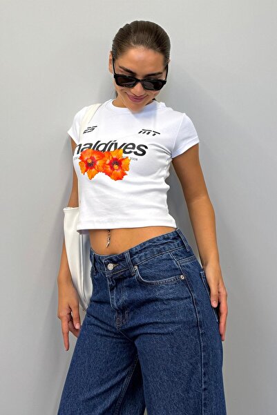 Madmext Γυναικείο T-Shirt με λευκό στάμπα Mg2490