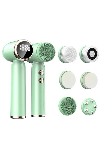 Choice light green Portable 6-in-1 silicone electric Cleansing brush Facial pore cleaning and exfoliating w