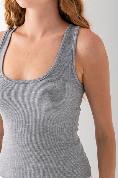 lidya lingerie Elos Women's Gray Ribbed Thick Strap Pool Collar Basic Undershirt 30001