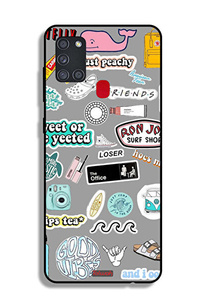 Tolwak Samsung Galaxy A21s Protective Case Cover Good Vibes Stickers