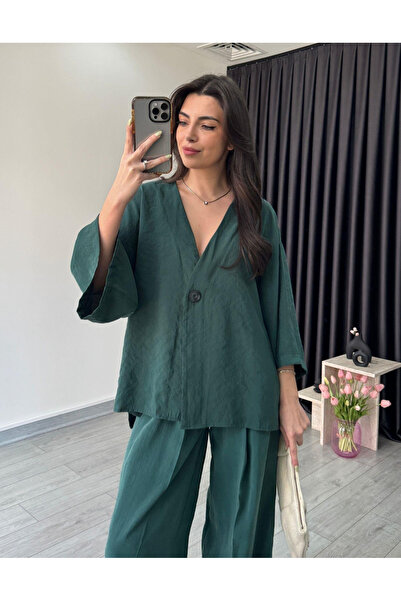 My Blog Zümrüt Tek Düğme Detaylı Modal Takım - 51173