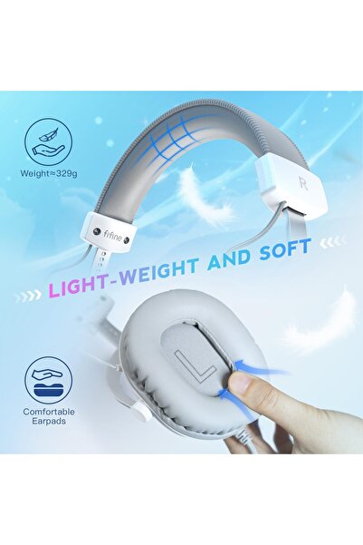 Fifine H9 USB PC Gaming Headset (3.5mm, Detachable Mic, 7.1 Surround) - White