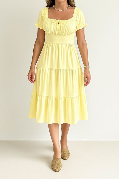 MILANOFOX Square/Madonna Collar Elastic Relaxed Cut Summer Dress