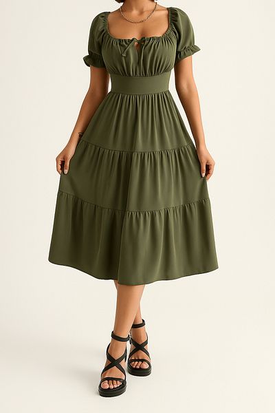 MILANOFOX Square/Madonna Collar Elastic Relaxed Cut Summer Dress