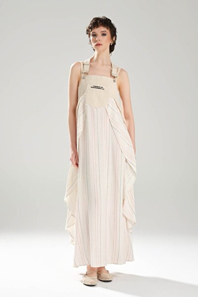 tw3 Γυναικείο φόρεμα από λινό ύφασμα Gabardine με σχέδιο μακρύ φόρεμα