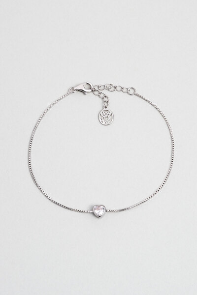 So CHIC... Romantik Aşk 18 Ayar Beyaz Altın Kaplama 19 Cm Gümüş Kalp Bileklik