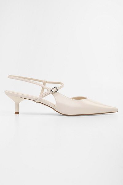 Shoeberry Women's Lea Ecru Shiny Stiletto