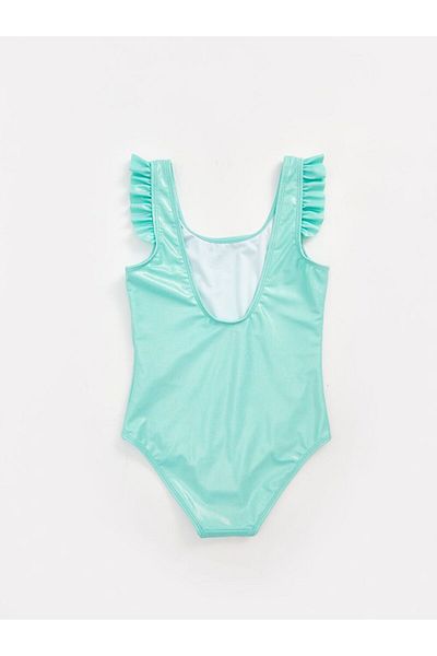 LC Waikiki Turquoise Quick Dry Ruffle Detailed Girl's Swimsuit
