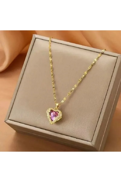 Choice قلادة على شكل قلب محيط مرصعة بالزركون البرونزي مطلية بالروديوم المقلد،...