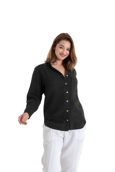 PANCHY CANKY Cămașă de damă din muselină cu 2 straturi, slim fit, 100% bumbac