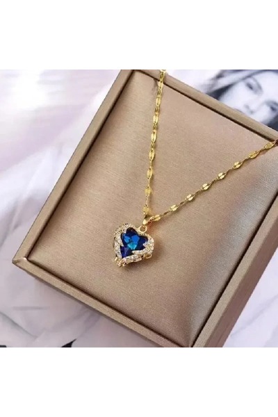 Choice قلادة على شكل قلب محيط مرصعة بالزركون البرونزي والزجاجي للزوجين الروما...