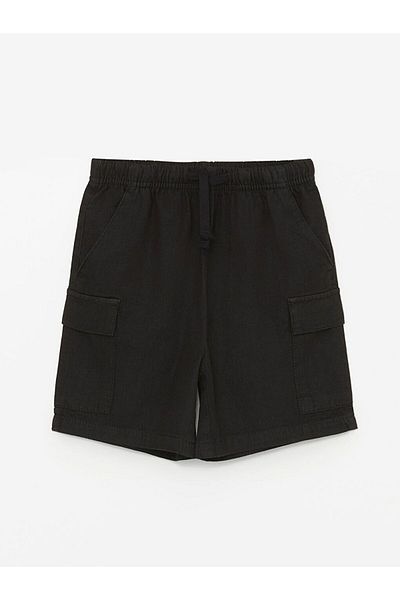 LC Waikiki Black Elastic Waist Girl's Cargo Jean Shorts