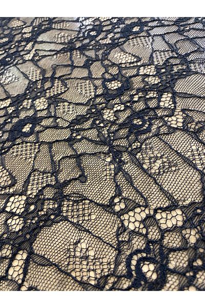 METERİAL Black French Lace Fabric with Flower Pattern, Width135 cm - Special for Dress, Evening Dress and Decorative Designs