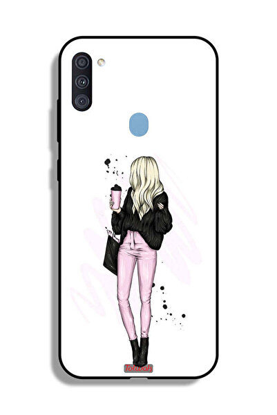 Tolwak Samsung Galaxy A11 Protective Case Cover Girl Holding Coffee Cup Art