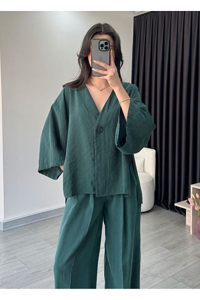 My Blog Emerald Single Button Detailed Modal Suit - 51173