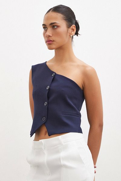 TRENDQUEL Single Shoulder Vest Navy Blue