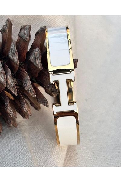 juleeco White Color Enamel Plated Hrm Brand Model Gold Steel Clamp (17.5cm)
