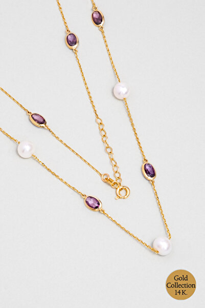 So CHIC... Doğal İnci Işıltısı 14 Ayar 45 Cm Sarı Altın Kolye