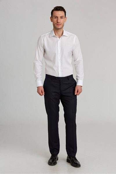 Bisse Regular Fit Plain Woven Flannel Navy Blue Classic Men's Trousers