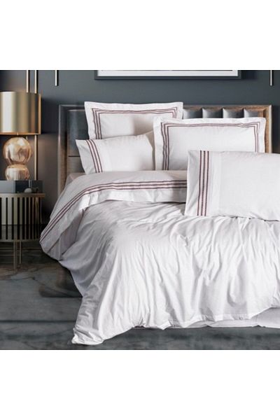 Cotton Box Luxury white bed linen with red embroidery, Cotton Box, Helya