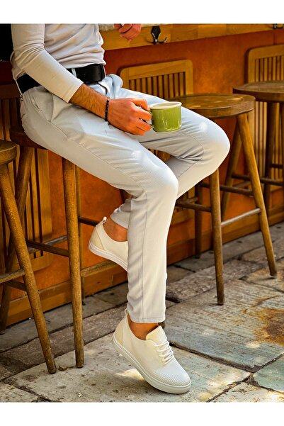 Kuback KB-101 Tricotaj alb Pantofi casual pentru bărbați cu șireturi